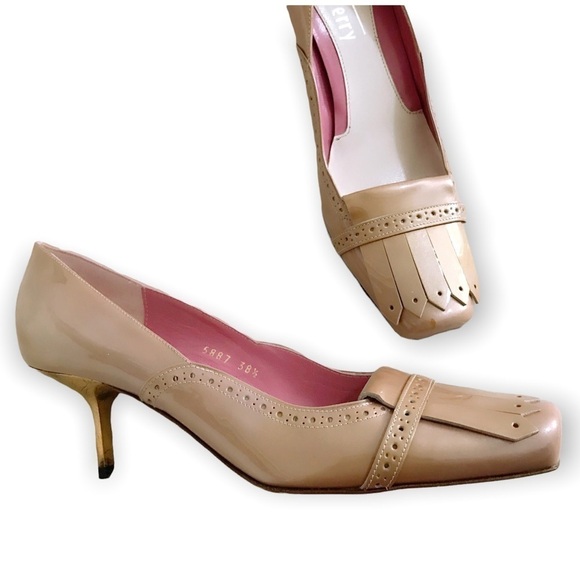 Michel Perry pink‎ patent Square Toe Pumps heels Size 38.5 EU